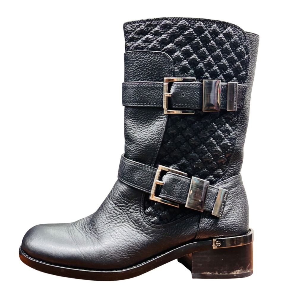 Vince Camuto Welton Black Tumbled Leather Quilted Moto Boots VC-WELTON Size 6M